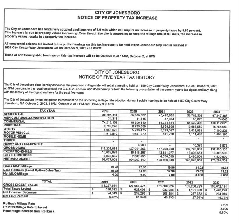 City of Jonesboro GA - Notice of Property Tax Increase